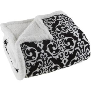 Reversible Fleece Blanket – 50-Inch x 60-Inch Machine-Washable Sherpa Throw – Cozy Blanket for Couch, Chair, or Bed by Lavish Home (Black/White)