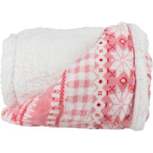Reversible Fleece Blanket – 50×60-Inch Machine-Washable Sherpa Throw with Snowflakes – Cozy Blanket for Couch, Chair, or Bed by Lavish Home (Pink)(Pink)