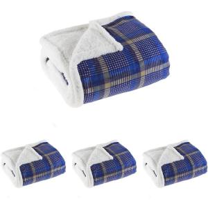 Reversible Plaid Fleece Blanket – 50-Inch x 60-Inch Machine-Washable Sherpa Throw – Cozy Blanket for Couch, Chair, or Bed by Lavish Home (Blue/Yellow)(Blue/Yellow)