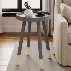 Round End Table – 2-Tone Mid-Century Modern Home Accent Table with Tray Top for Living Room, Bedroom, or Office by Lavish Home (White)(Grey)