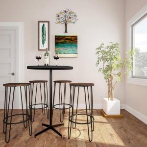 Set of 2 Bar Stools – 24-Inch-Tall Backless Barstools with Hairpin Legs and Wood Seat for Kitchen, Dining Room, or Bar by Lavish Home(24″ Set of 4)