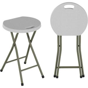 Set of 2 Stools – 18-Inch Folding Stools with 300lb Capacity for Indoor or Outdoor Use – Backless Portable Chairs for Adults by Lavish Home (White)