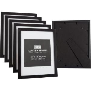Set of 6 Picture Frames – 11×14 Photo Frame Set with Stand and Hooks for Gallery Wall or Family Portrait – Picture Wall Decor by Lavish Home (Black)(11″x14″)