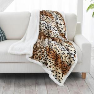 Sherpa Fleece Throw Blanket – 50×60-Inch Machine-Washable Reversible Throw – Fluffy Blankets for Couch, Chair, or Bed by Lavish Home (Leopard)(Tiger)