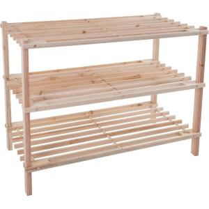 Shoe Storage Rack – 3-Tier Wood Shoe Organizer for Closet, Bathroom, Entryway – Footwear Shelf Holds 9 Pairs Sneakers or Boots by Lavish Home (Light Oak)