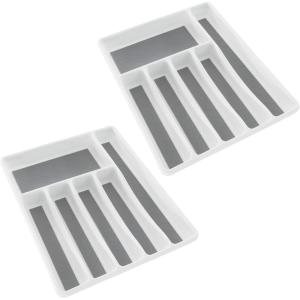 Silverware Drawer Organizer with 6 Sections and Nonslip Tray – For Kitchen Flatware and Cutlery, Office Supplies, and Makeup Products by Lavish Home(Set of 2)