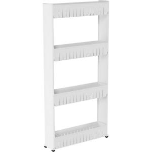 Slim Rolling Storage Cart – 5-Tier Utility Cart with Wheels for Bathroom, Kitchen, and Laundry Room – Bathroom Shelves by Lavish Home (White)(4-Tier)