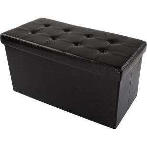 Storage Ottoman – 30-Inch Folding Faux Leather Footrest, Linen Chest, or Bench with Removable Bin for Living Room or Bedroom by Home-Complete (Black)(Black)