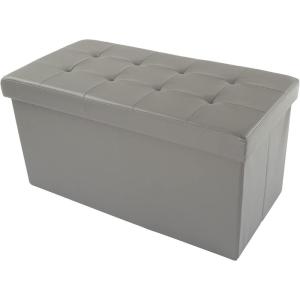Storage Ottoman – 30-Inch Folding Faux Leather Footrest, Linen Chest, or Bench with Removable Bin for Living Room or Bedroom by Home-Complete (Black)(Grey)