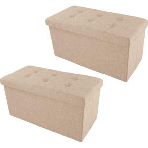 Storage Ottoman – 30-Inch Folding Tufted Footrest, Linen Chest, or Bench with Removable Bin for Living Room, Bedroom, or Dorm by Lavish Home (Gray)(Beige)