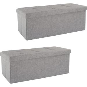 Storage Ottoman – 30-Inch Folding Tufted Footrest, Linen Chest, or Bench with Removable Bin for Living Room, Bedroom, or Dorm by Lavish Home (Gray)(Light Gray)