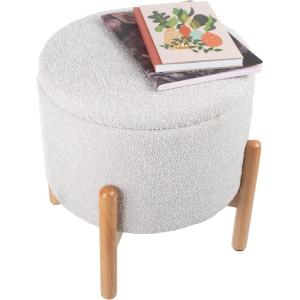 Storage Ottoman – Multipurpose Round Footrest or Storage Organizer with Removable Top for Living Room, Dorm, or Apartment by Lavish Home (Gray)(Grey)