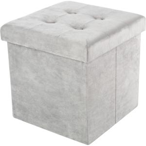 Storage Ottoman – Velvet Tufted Footrest, Linen Chest, or Storage Organizer with Removable Lid for Bedroom, Living Room, or Dorm by Lavish Home (Gray)(Square)