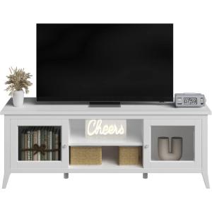 TV Stand – 55-inch Storage Cabinet with 2 Cubbies and 2 Shelves – Entertainment Center for Living Room, Bedroom, or Entryway by Lavish Home (White)