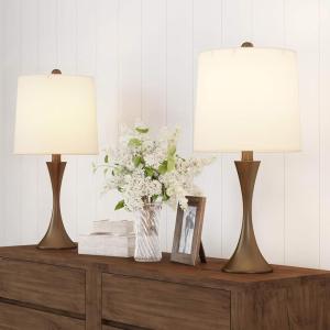 Table Lamps – Set of 2 Mid-Century Modern Lights with Metal Flared Trumpet Base – Includes Energy Efficient LED Light Bulbs by Lavish Home (Bronze)