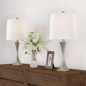 Table Lamps – Set of 2 Mid-Century Modern Lights with Metal Flared Trumpet Base – Includes Energy Efficient LED Light Bulbs by Lavish Home (Silver)