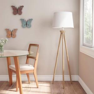 Tripod Floor Lamp – Mid-Century Modern Décor Light with LED Bulb and Natural Oak Wood Base – Bedroom, Living Room, or Office Lighting by Lavish Home(Modern)