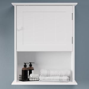 Wall-Mounted Storage Cabinet – Kitchen, Pantry, Laundry Room or Bathroom Organizer with Open Shelf – Bathroom Storage Furniture by Lavish Home (White)