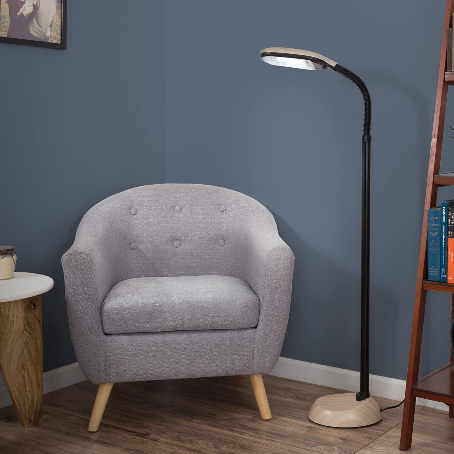 imageBedford Home Floor Lamp Full Spectrum Natural Sunlight Lamp with Bendable Neck Reading Craft Studying and Esthetician Light BeigeLight Wood Grain