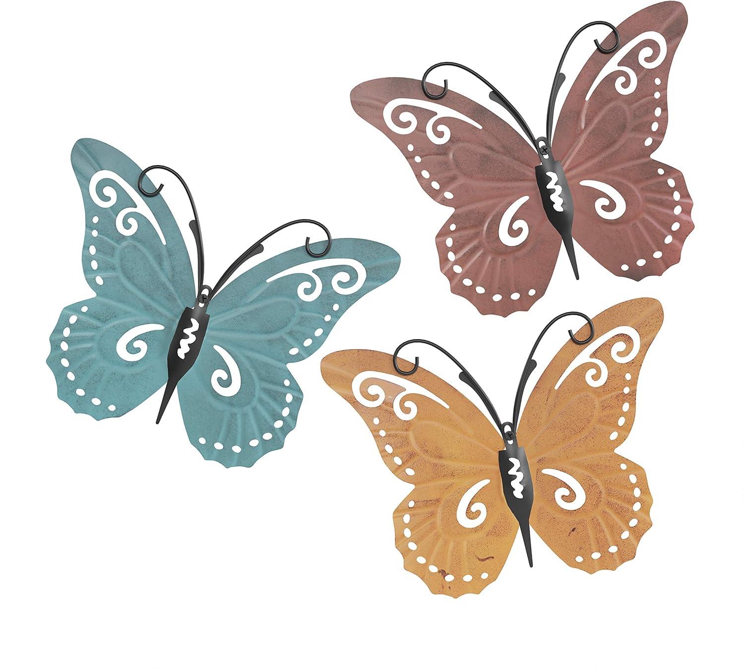 imageButterfly Metal Wall Art 3PieceSet Hand Painted Decorative 3D Butterflies for Rustic Farmhouse Office or Home Decor by Lavish Home3Piece