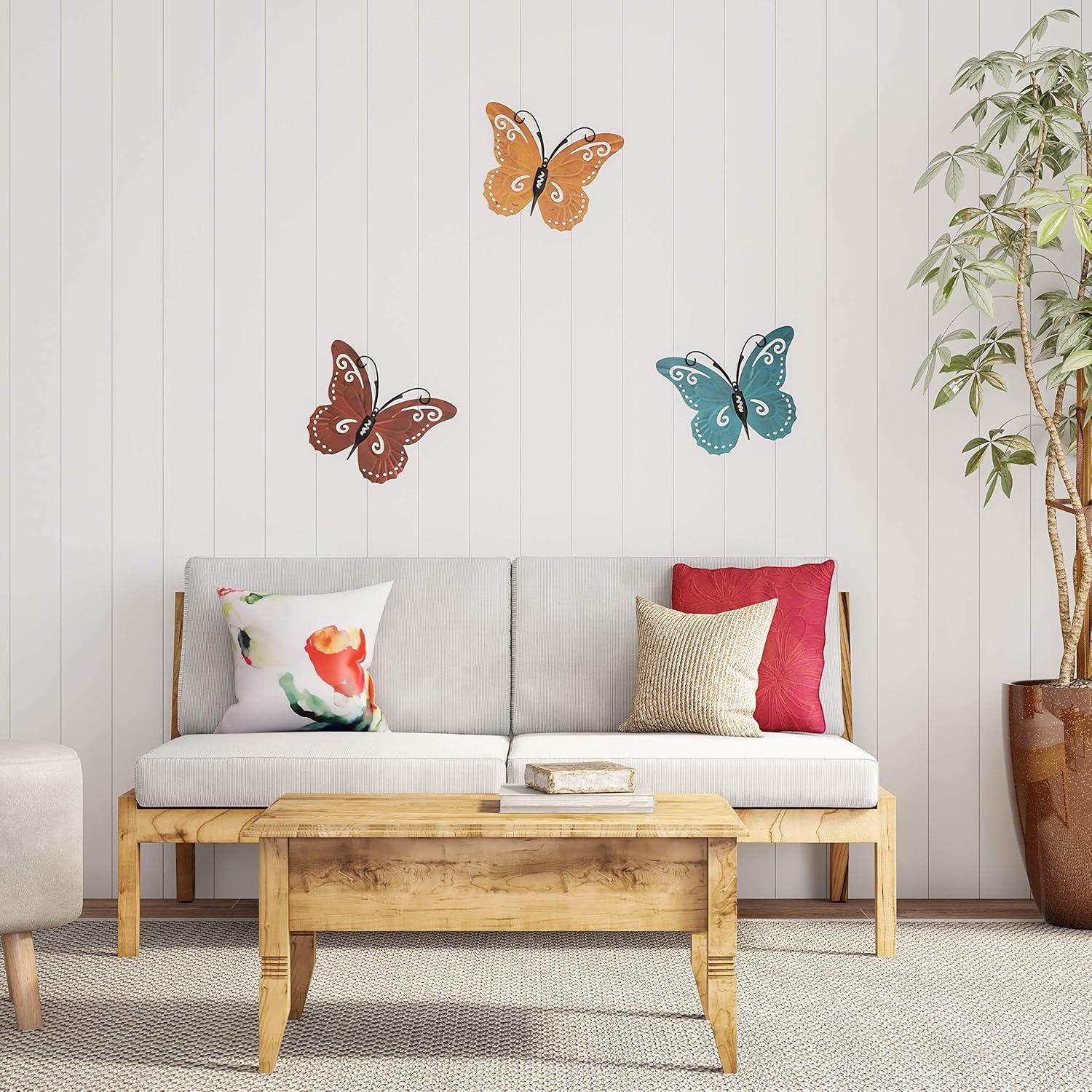 imageButterfly Metal Wall Art 3PieceSet Hand Painted Decorative 3D Butterflies for Rustic Farmhouse Office or Home Decor by Lavish Home3Piece