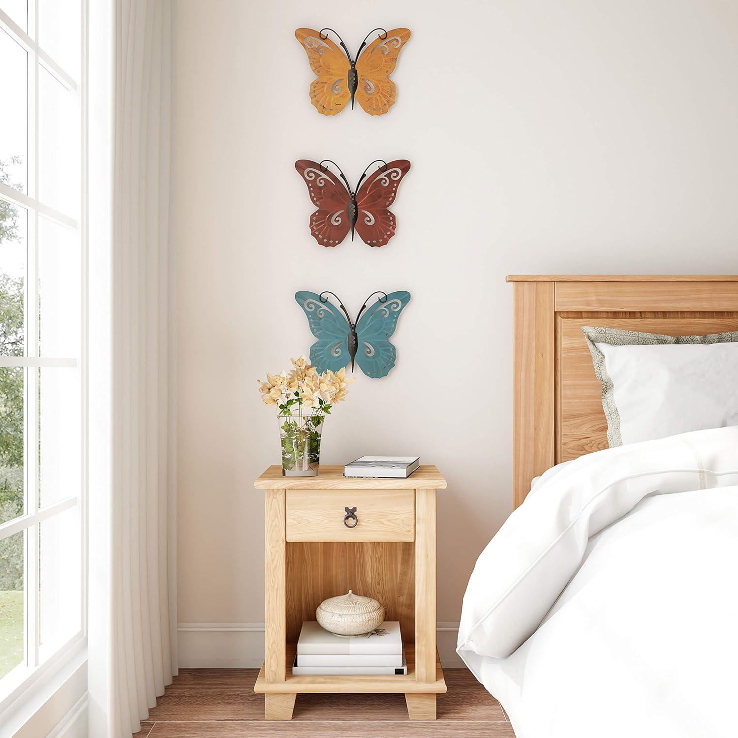 imageButterfly Metal Wall Art 3PieceSet Hand Painted Decorative 3D Butterflies for Rustic Farmhouse Office or Home Decor by Lavish Home3Piece