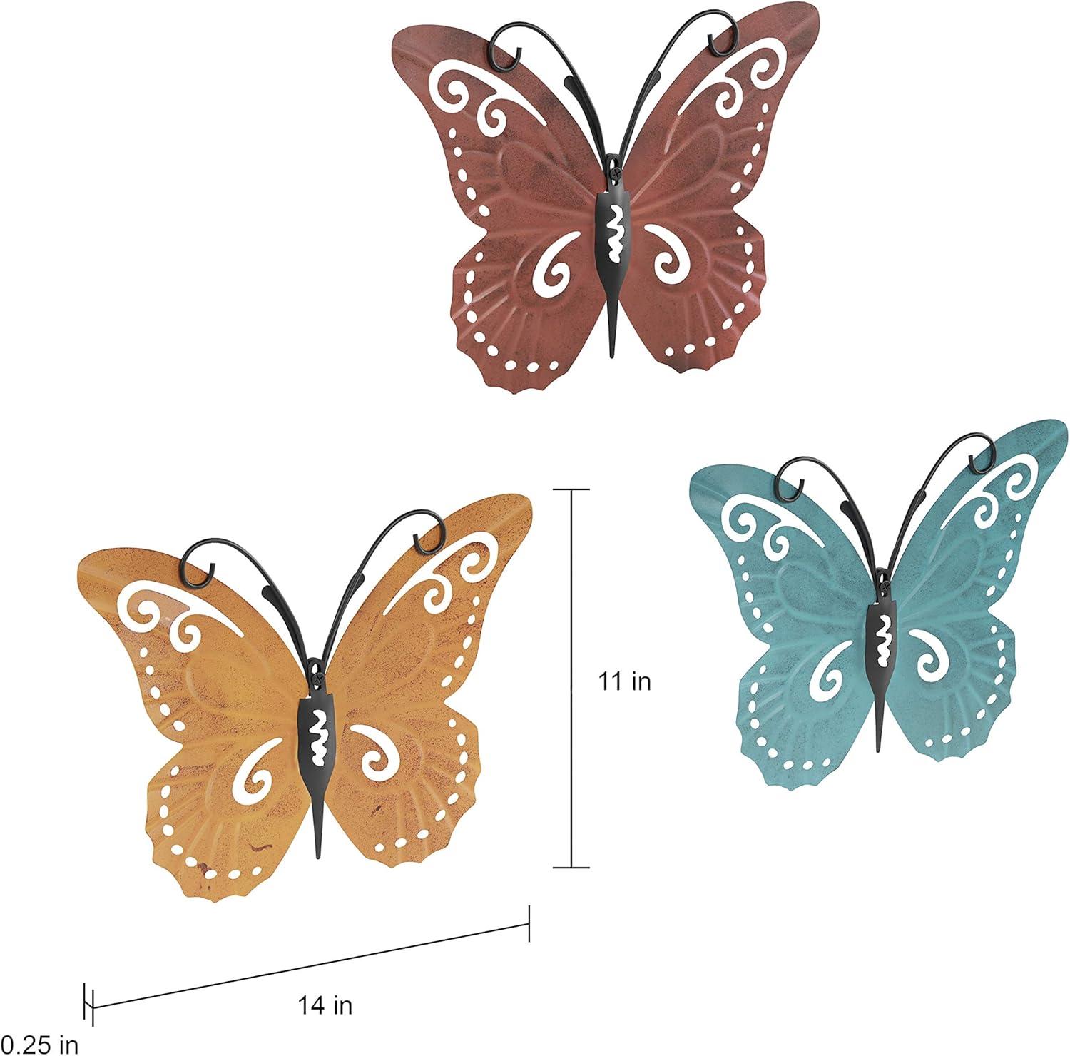 imageButterfly Metal Wall Art 3PieceSet Hand Painted Decorative 3D Butterflies for Rustic Farmhouse Office or Home Decor by Lavish Home3Piece