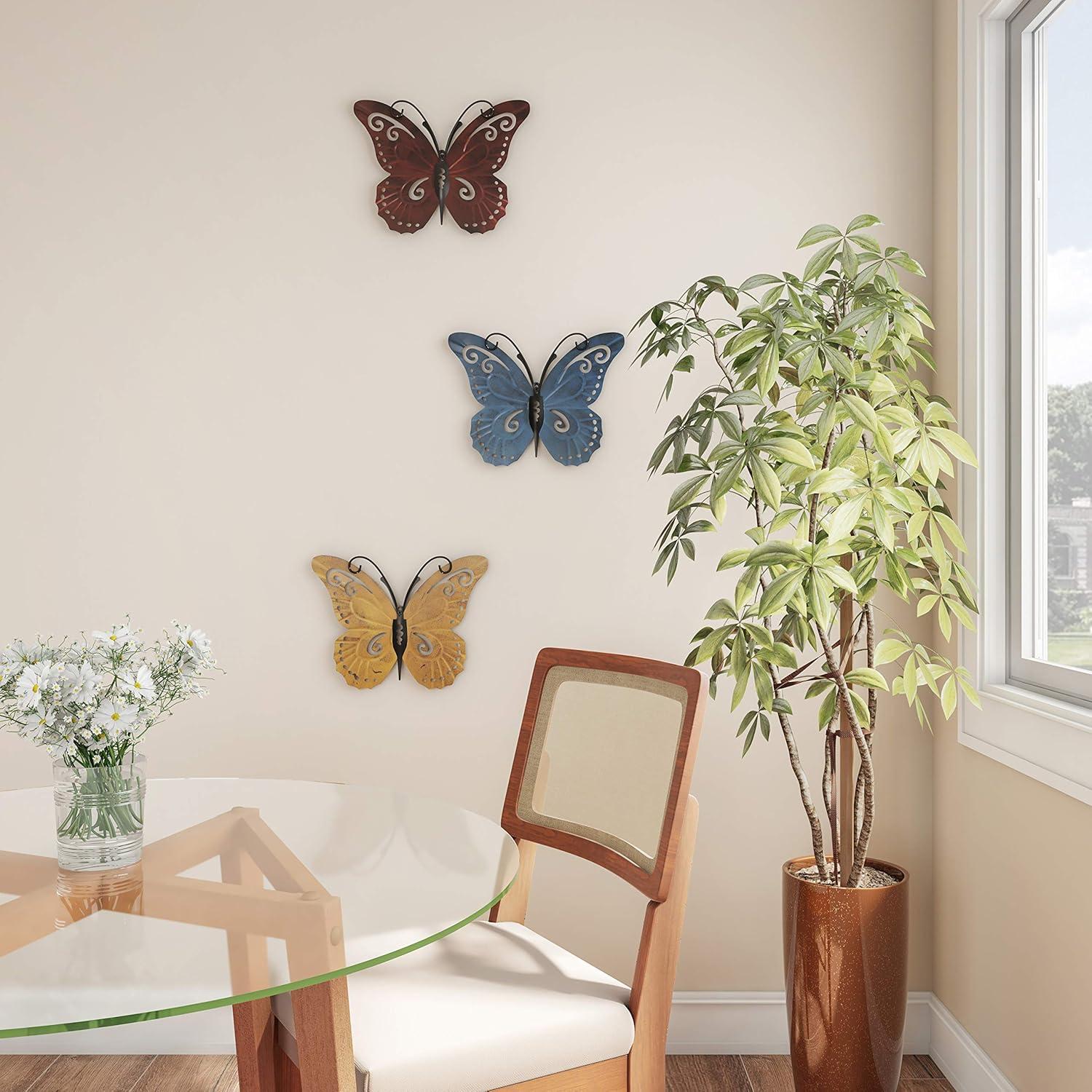 imageButterfly Metal Wall Art 3PieceSet Hand Painted Decorative 3D Butterflies for Rustic Farmhouse Office or Home Decor by Lavish Home3Piece