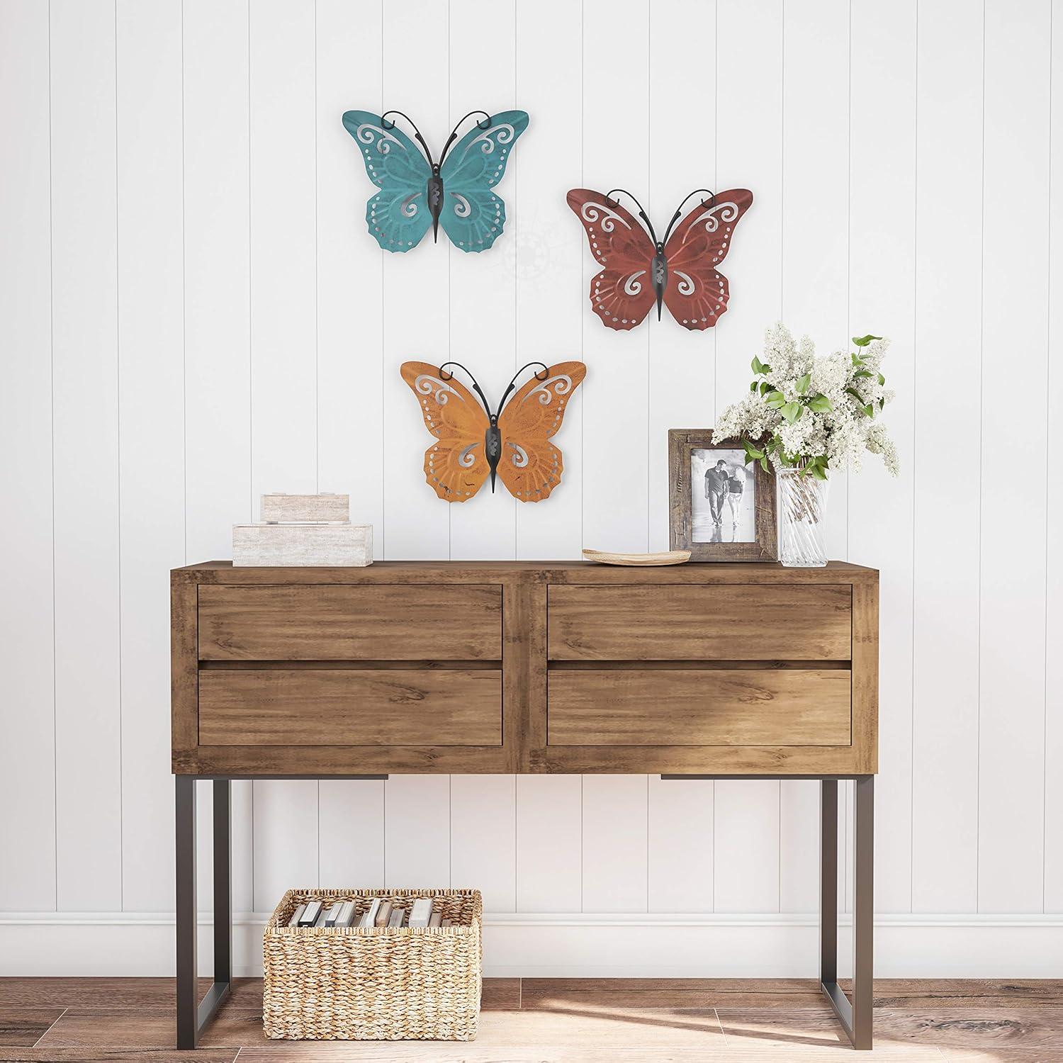 imageButterfly Metal Wall Art 3PieceSet Hand Painted Decorative 3D Butterflies for Rustic Farmhouse Office or Home Decor by Lavish Home3Piece