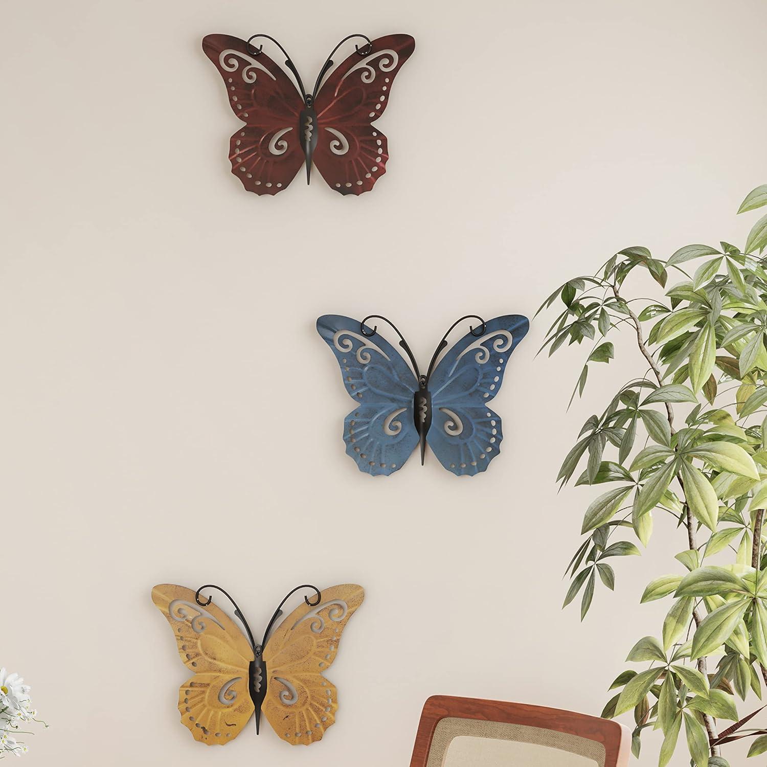 imageButterfly Metal Wall Art 3PieceSet Hand Painted Decorative 3D Butterflies for Rustic Farmhouse Office or Home Decor by Lavish Home6Piece