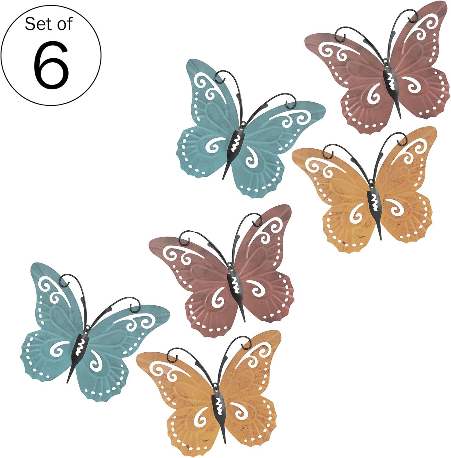 imageButterfly Metal Wall Art 3PieceSet Hand Painted Decorative 3D Butterflies for Rustic Farmhouse Office or Home Decor by Lavish Home6Piece