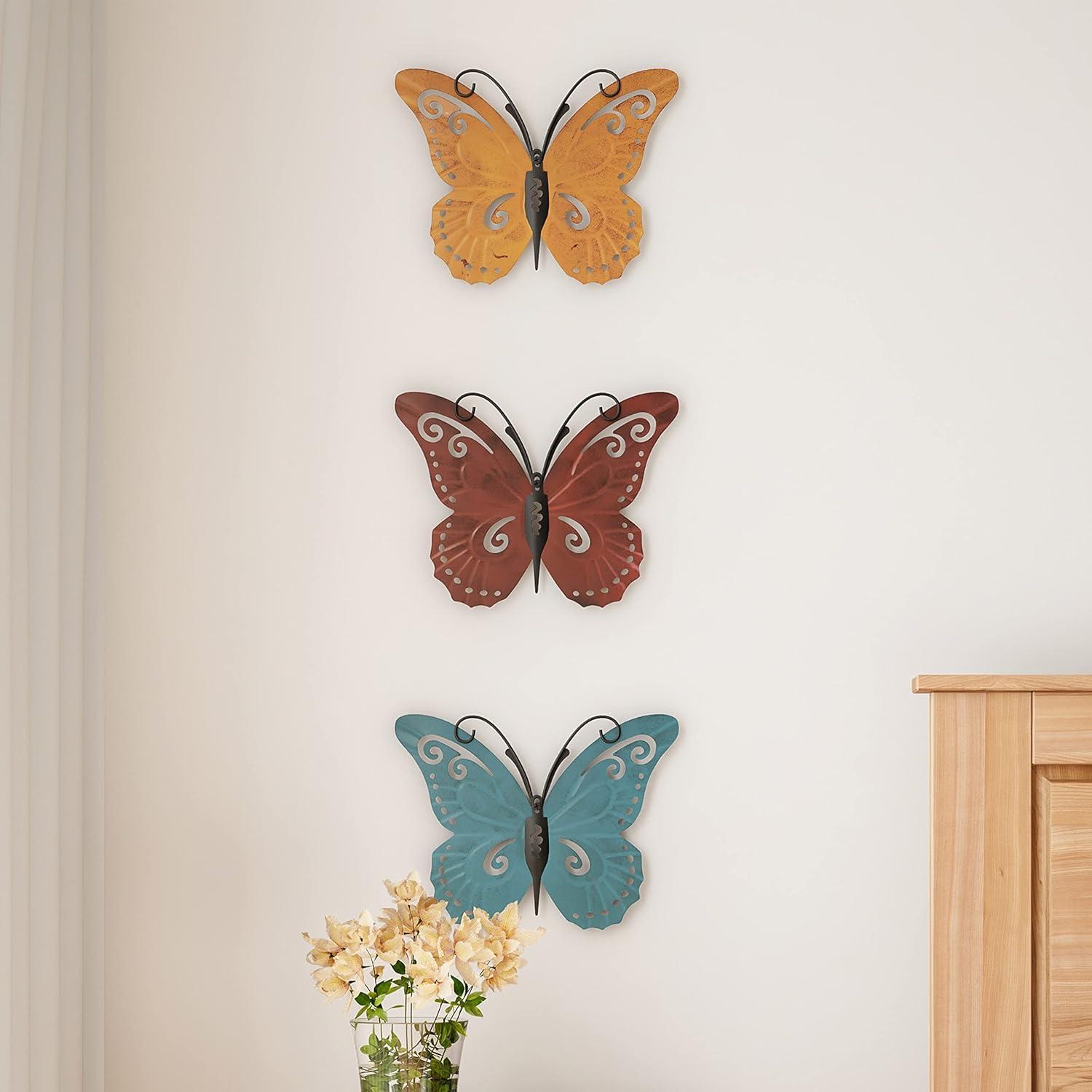 imageButterfly Metal Wall Art 3PieceSet Hand Painted Decorative 3D Butterflies for Rustic Farmhouse Office or Home Decor by Lavish Home6Piece