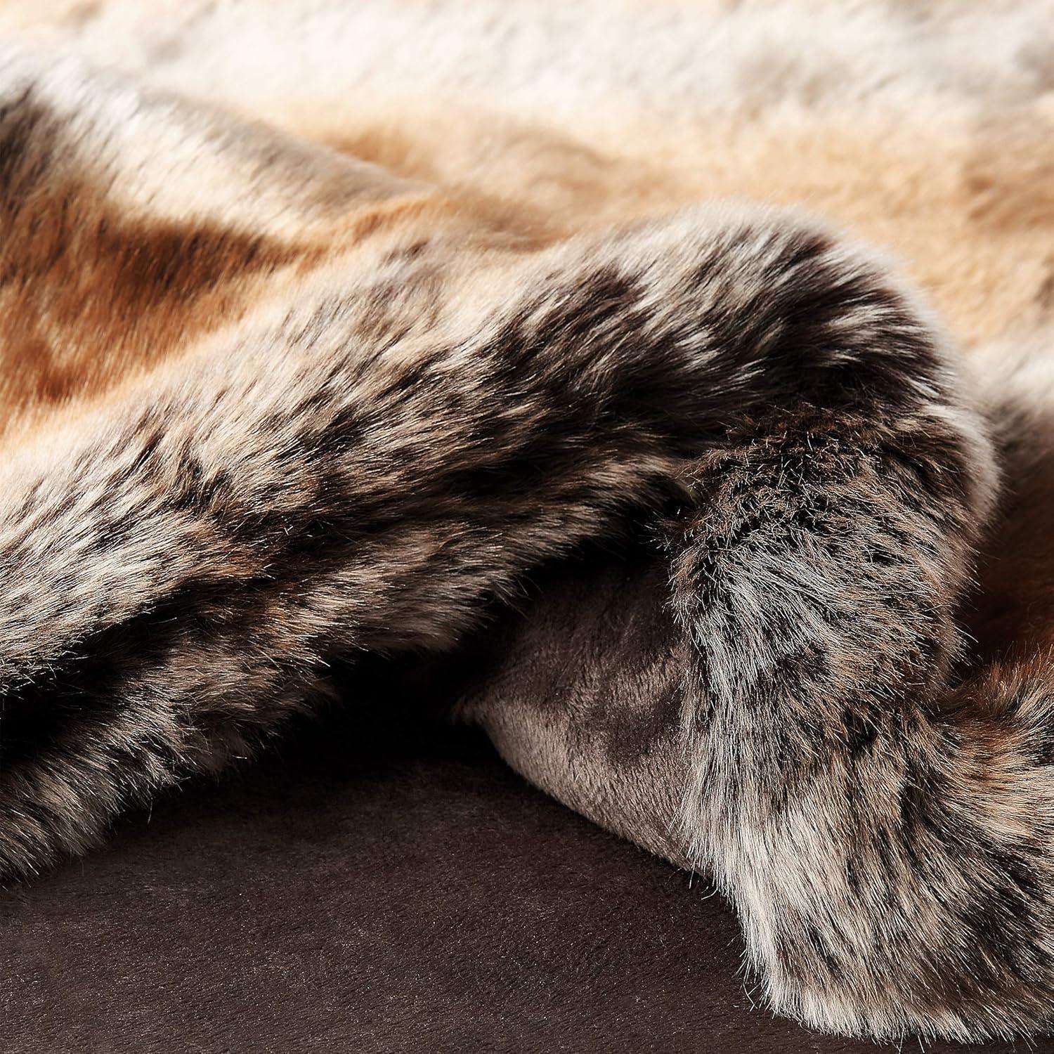 imageFaux Fur Throw Luxurious Hypoallergenic Premium Zobel Faux Marten Sable Fur Blanket with Plush Mink Back and Gift Box 60x70 by LHC Amber Brown