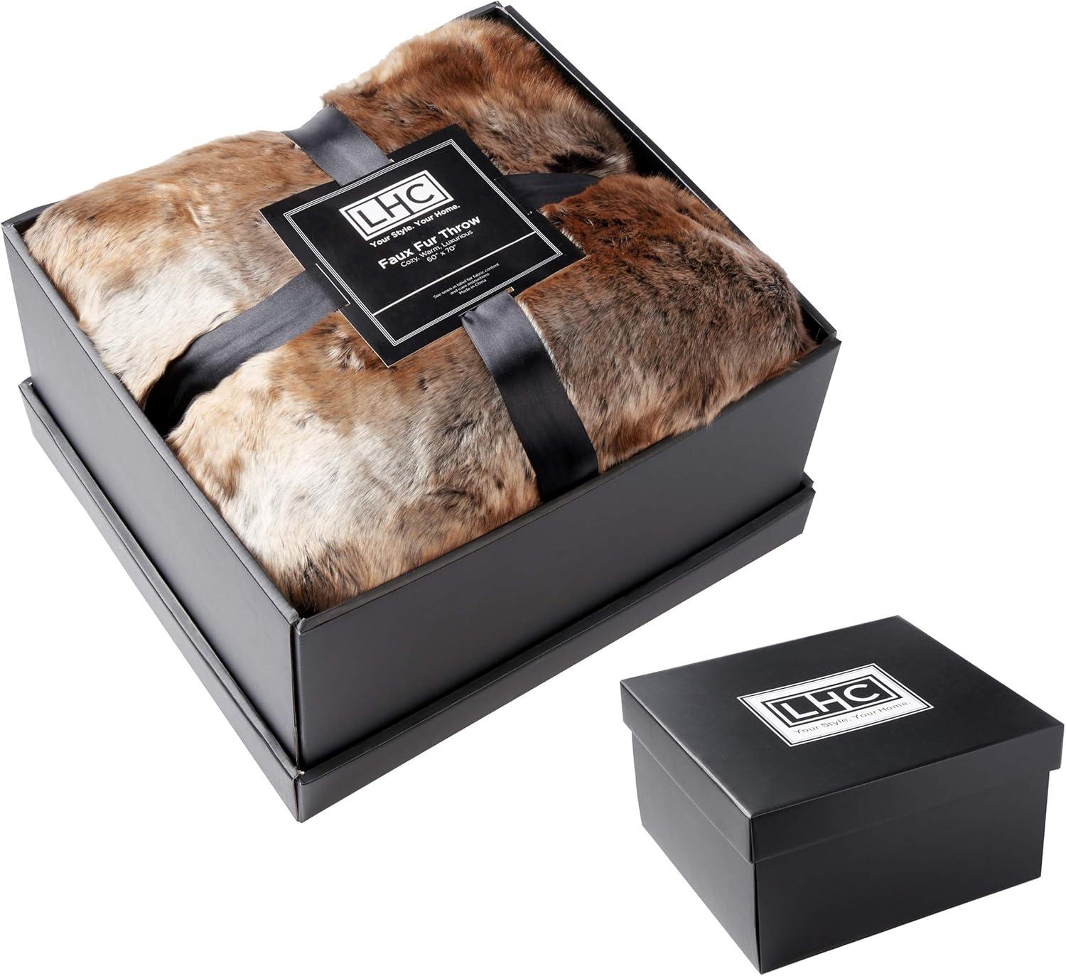 imageFaux Fur Throw Luxurious Hypoallergenic Premium Zobel Faux Marten Sable Fur Blanket with Plush Mink Back and Gift Box 60x70 by LHC Amber Brown