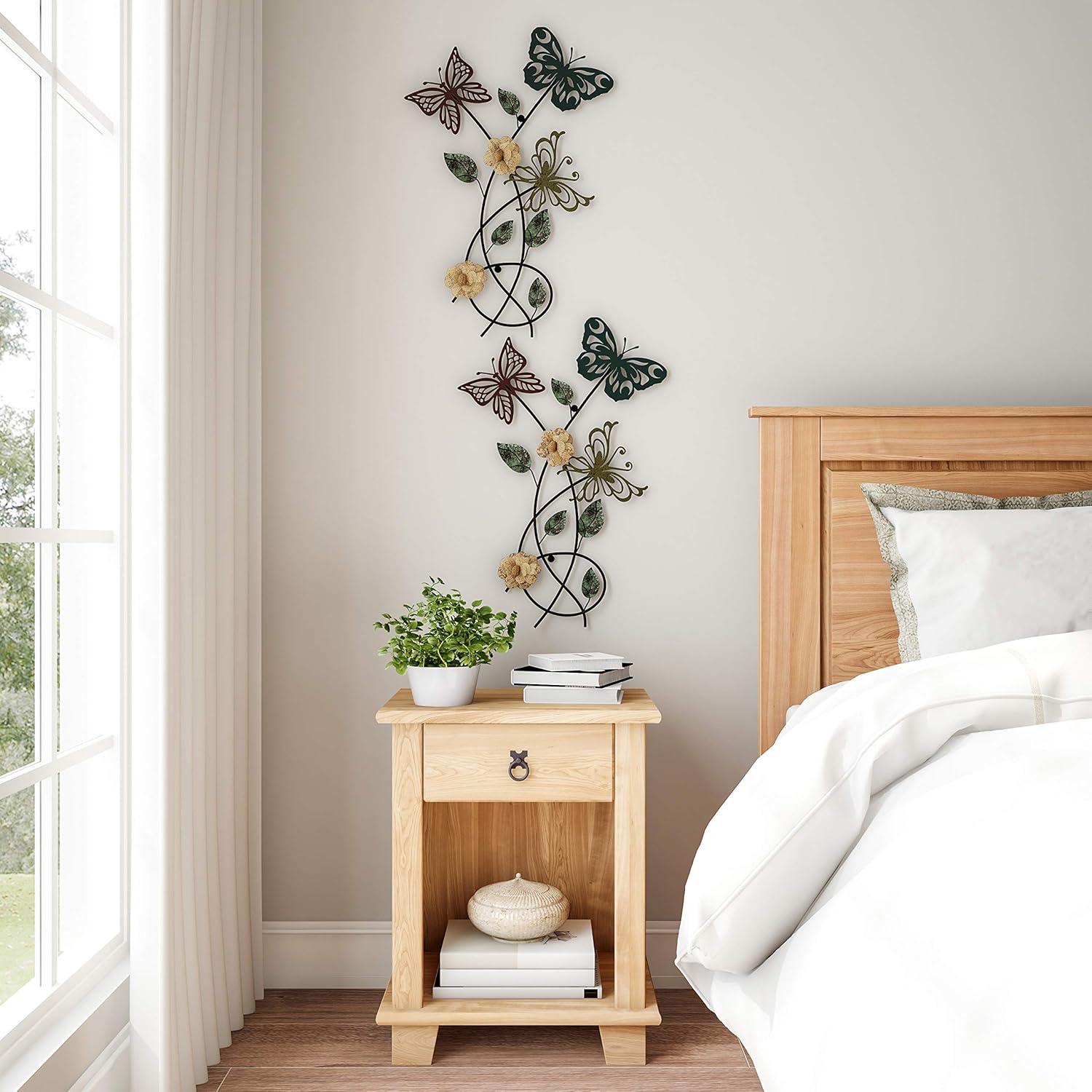 imageFloral Butterfly Metal Wall Art Rustic Butterflies with Burlap Leaves and Flowers for Modern Farmhouse Living Room Decor By Lavish Home MulticolorGarden Butterfly