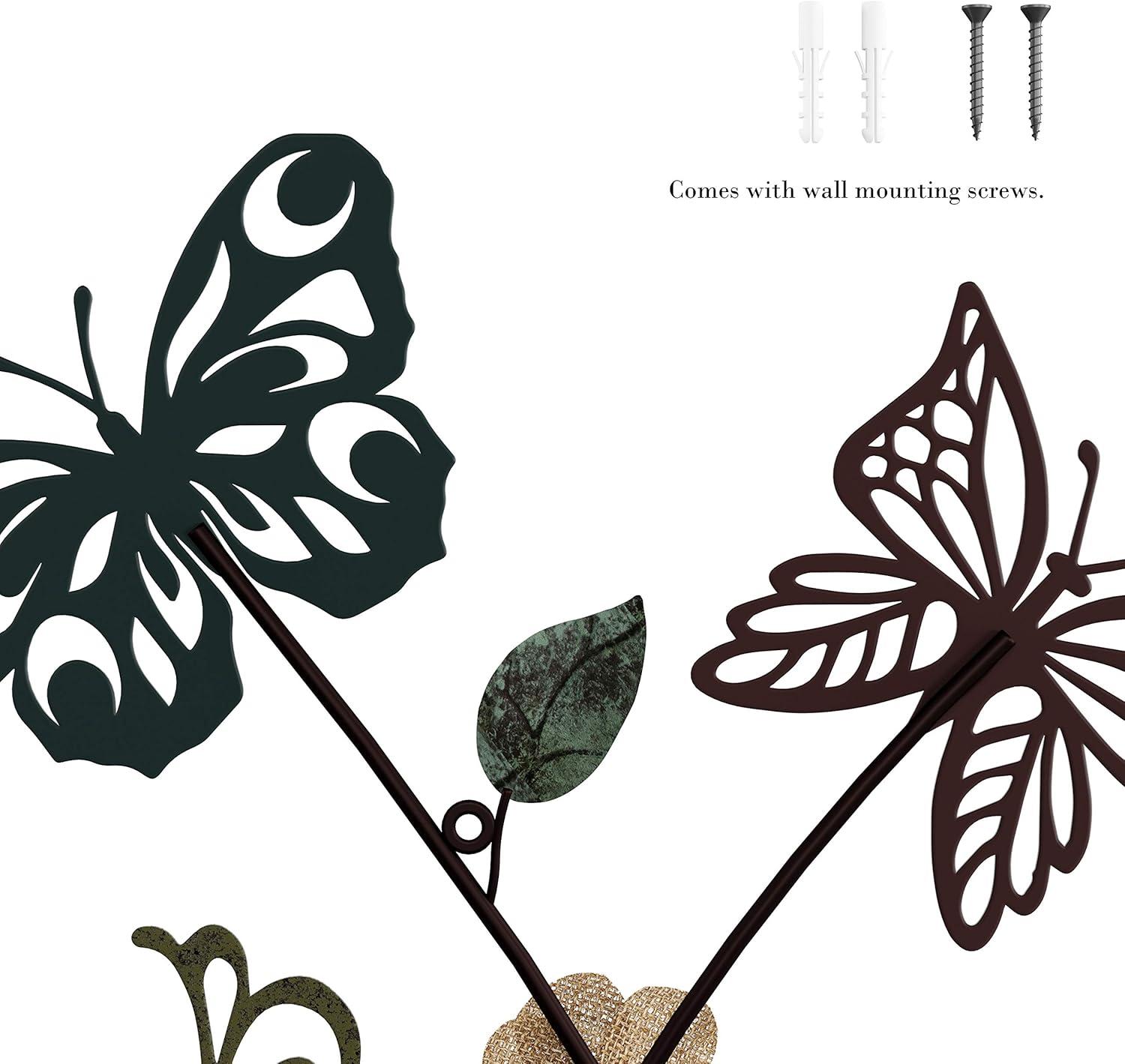 imageFloral Butterfly Metal Wall Art Rustic Butterflies with Burlap Leaves and Flowers for Modern Farmhouse Living Room Decor By Lavish Home MulticolorGarden Butterfly