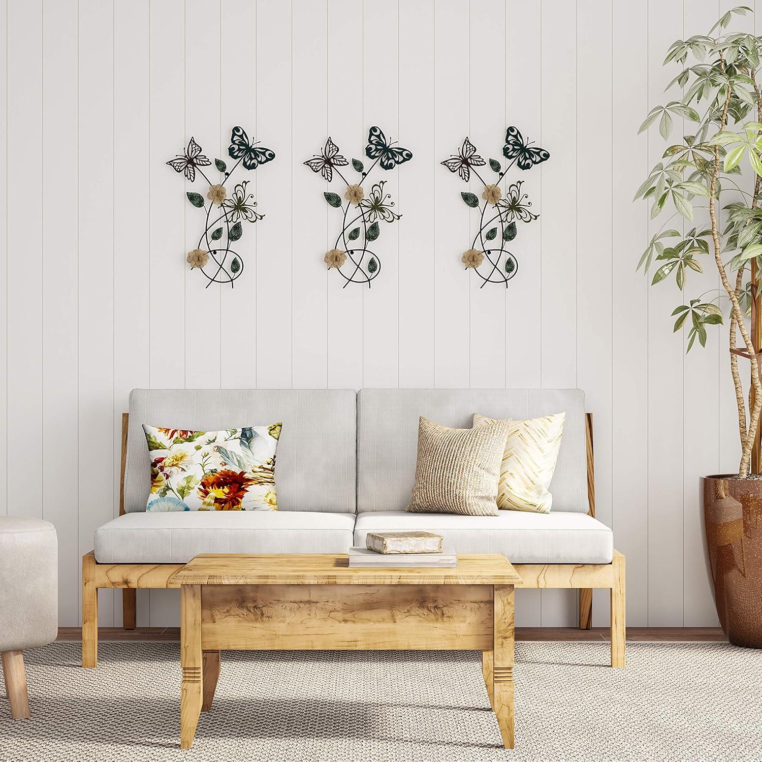 imageFloral Butterfly Metal Wall Art Rustic Butterflies with Burlap Leaves and Flowers for Modern Farmhouse Living Room Decor By Lavish Home MulticolorGarden Butterfly