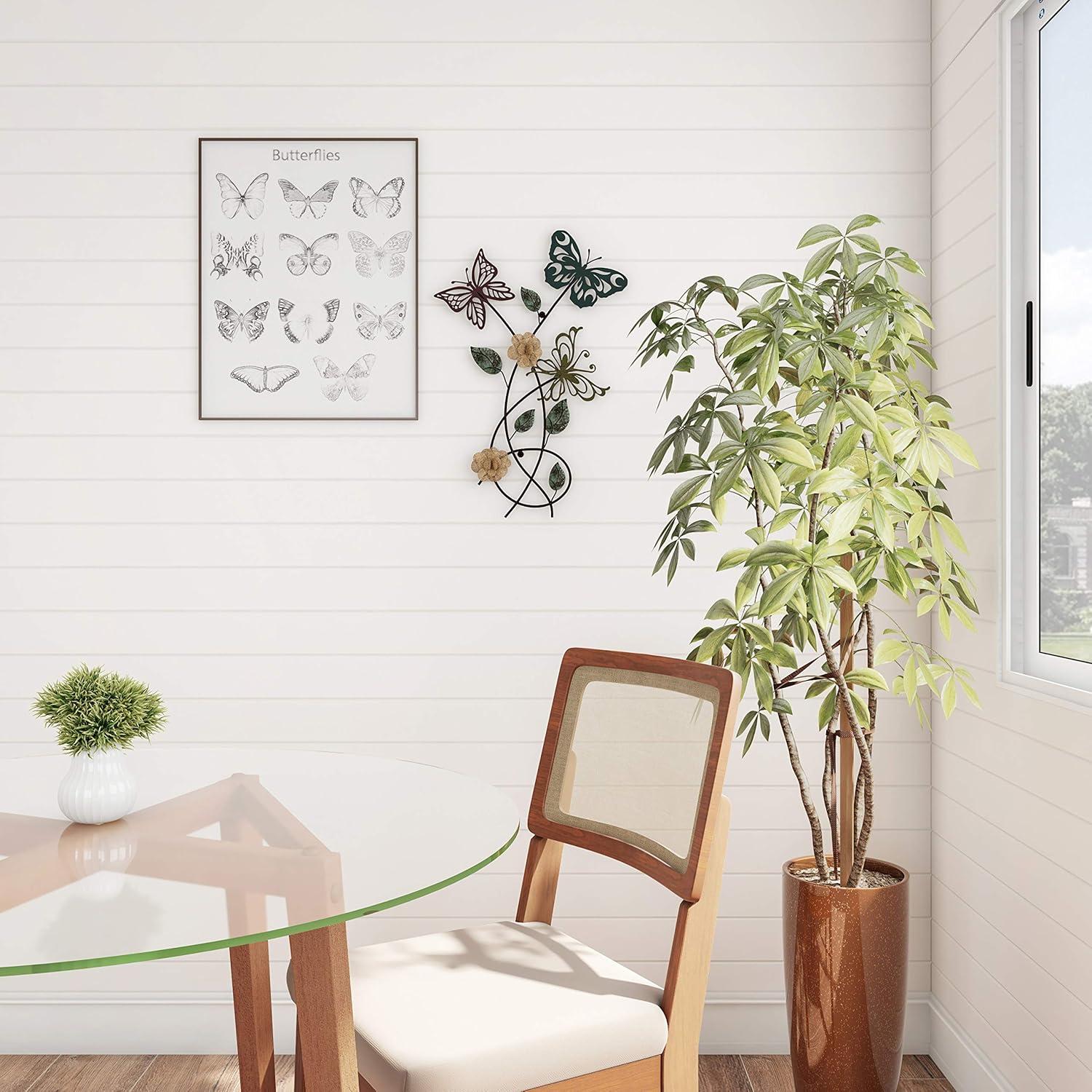 imageFloral Butterfly Metal Wall Art Rustic Butterflies with Burlap Leaves and Flowers for Modern Farmhouse Living Room Decor By Lavish Home MulticolorGarden Butterfly