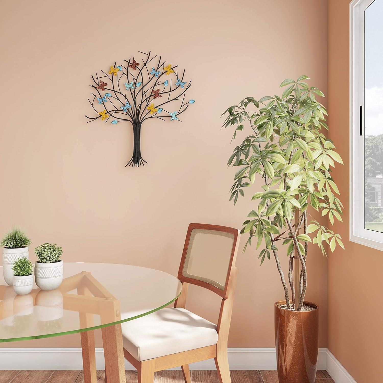 imageFloral Butterfly Metal Wall Art Rustic Butterflies with Burlap Leaves and Flowers for Modern Farmhouse Living Room Decor By Lavish Home MulticolorTree of Life