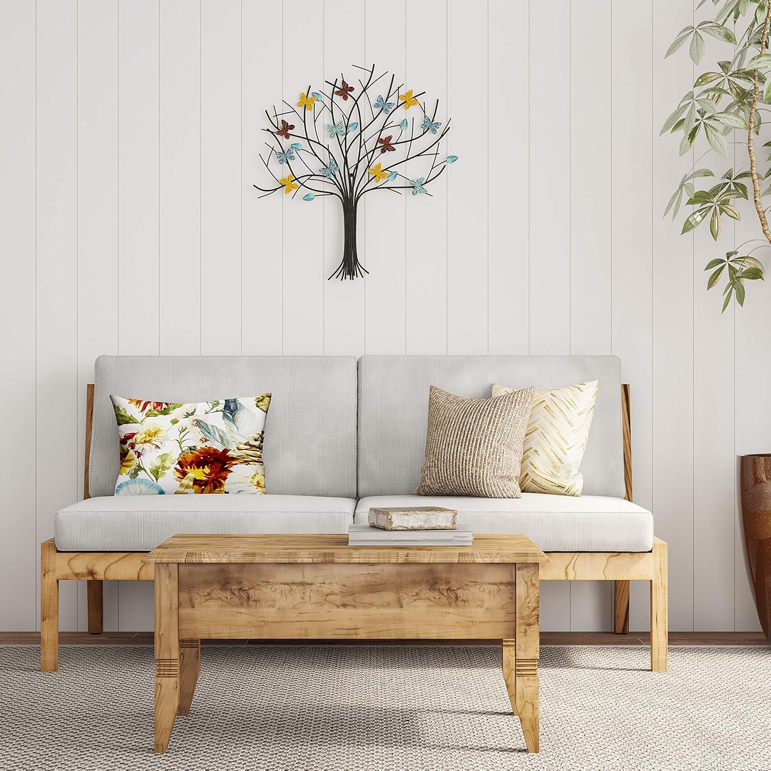 imageFloral Butterfly Metal Wall Art Rustic Butterflies with Burlap Leaves and Flowers for Modern Farmhouse Living Room Decor By Lavish Home MulticolorTree of Life