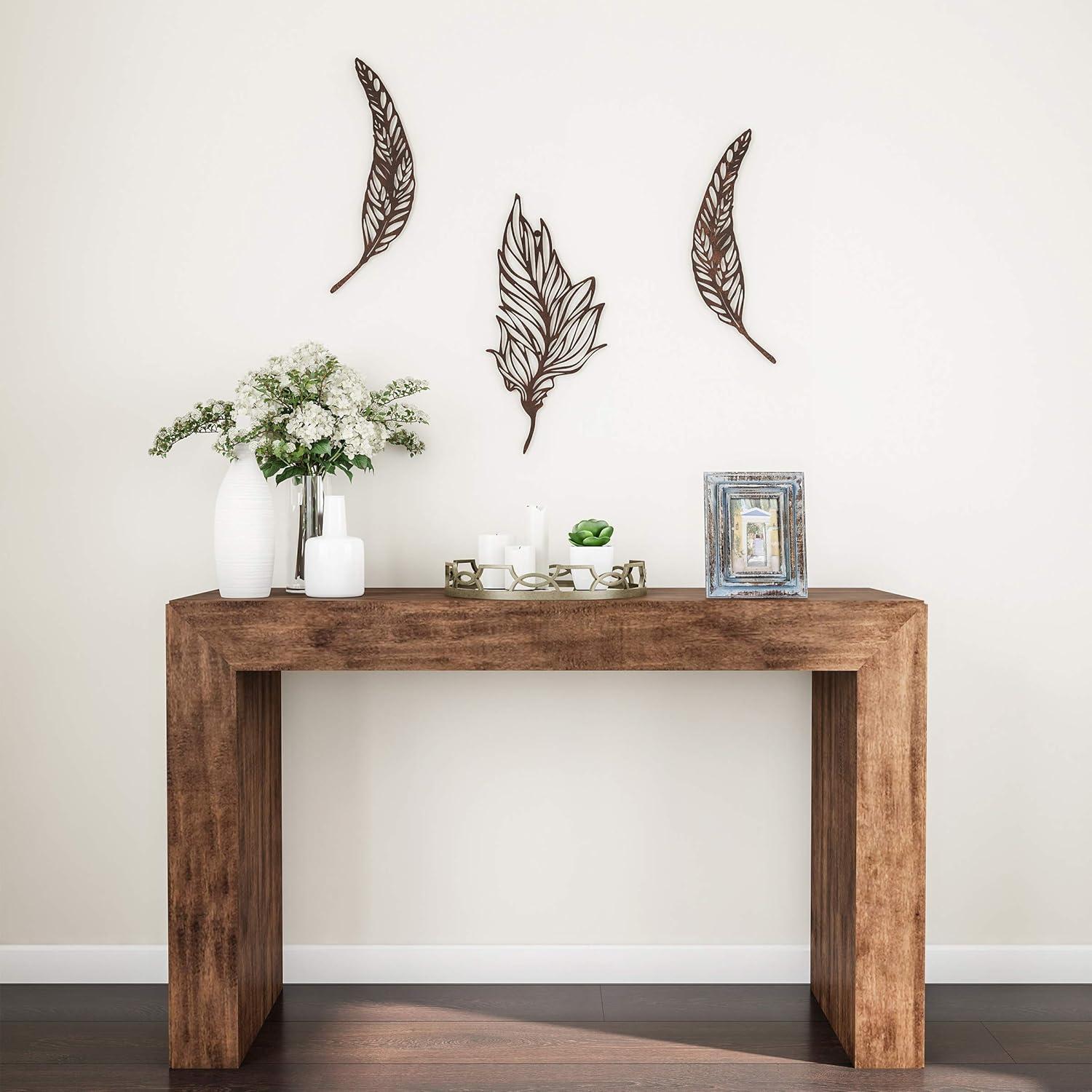 imageHome Wall DecorSet of Two Metal Feather Hanging Wall Art Laser Cut Contemporary Nature Sculpture for Living Room Bedroom Kitchen by Lavish BrownL 925 x W 005 x H 1975