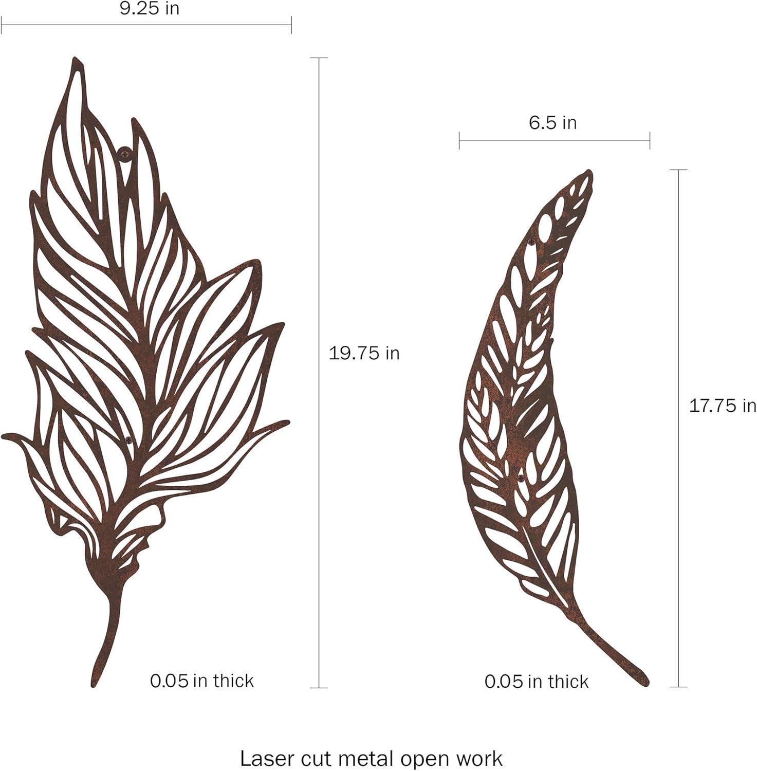 imageHome Wall DecorSet of Two Metal Feather Hanging Wall Art Laser Cut Contemporary Nature Sculpture for Living Room Bedroom Kitchen by Lavish BrownL 925 x W 005 x H 1975 Pack of 2