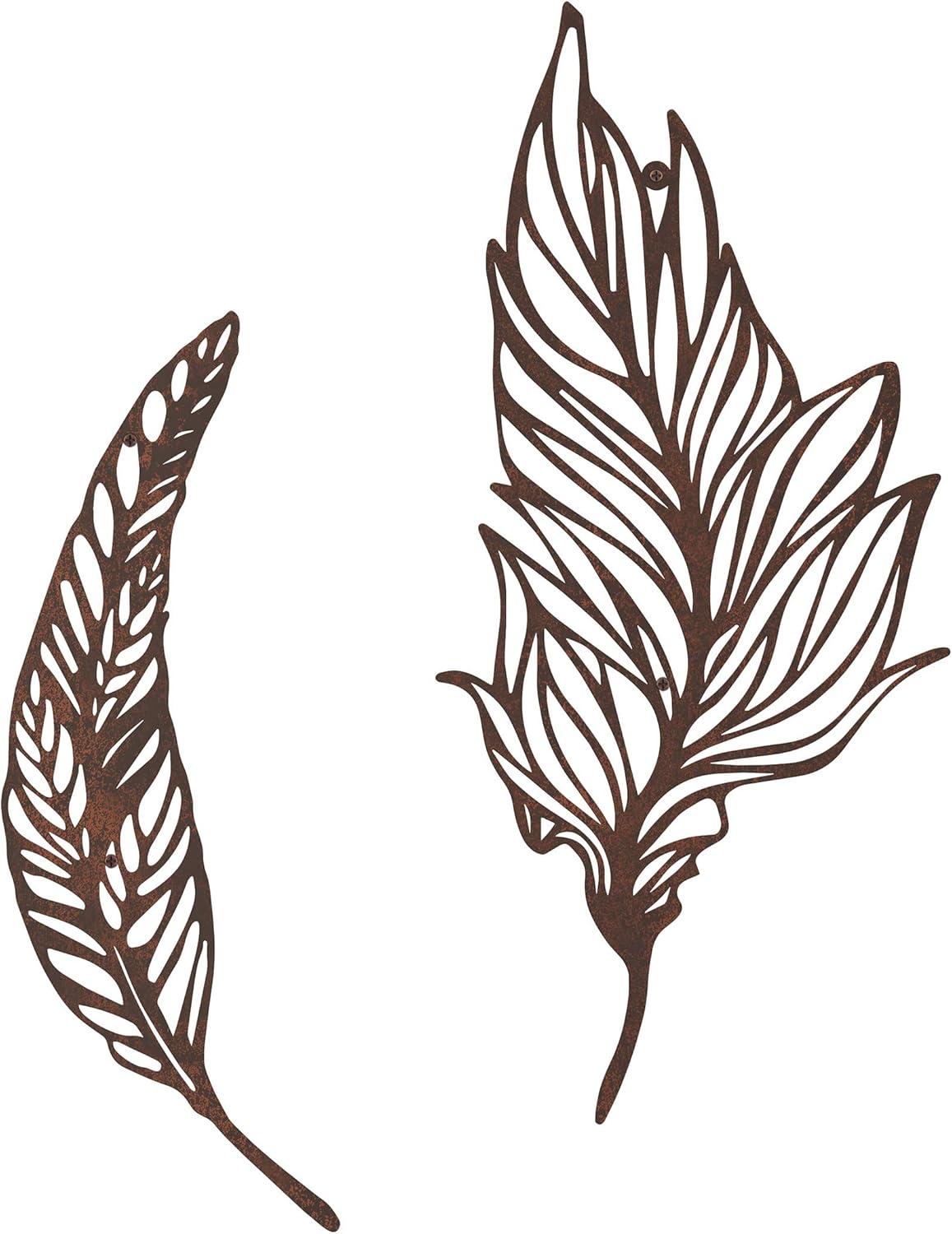 imageHome Wall DecorSet of Two Metal Feather Hanging Wall Art Laser Cut Contemporary Nature Sculpture for Living Room Bedroom Kitchen by Lavish BrownL 925 x W 005 x H 1975