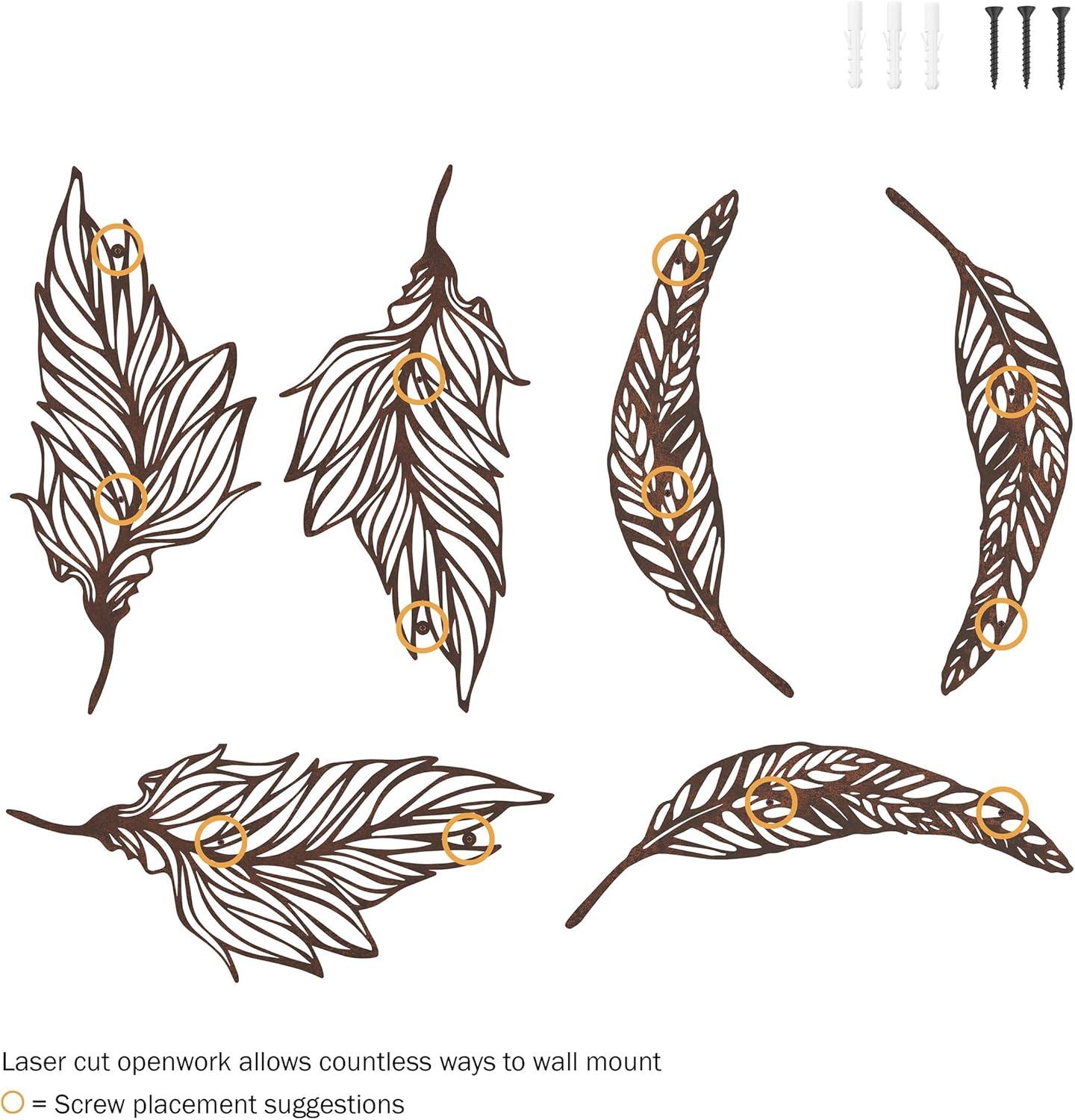 imageHome Wall DecorSet of Two Metal Feather Hanging Wall Art Laser Cut Contemporary Nature Sculpture for Living Room Bedroom Kitchen by Lavish BrownL 925 x W 005 x H 1975