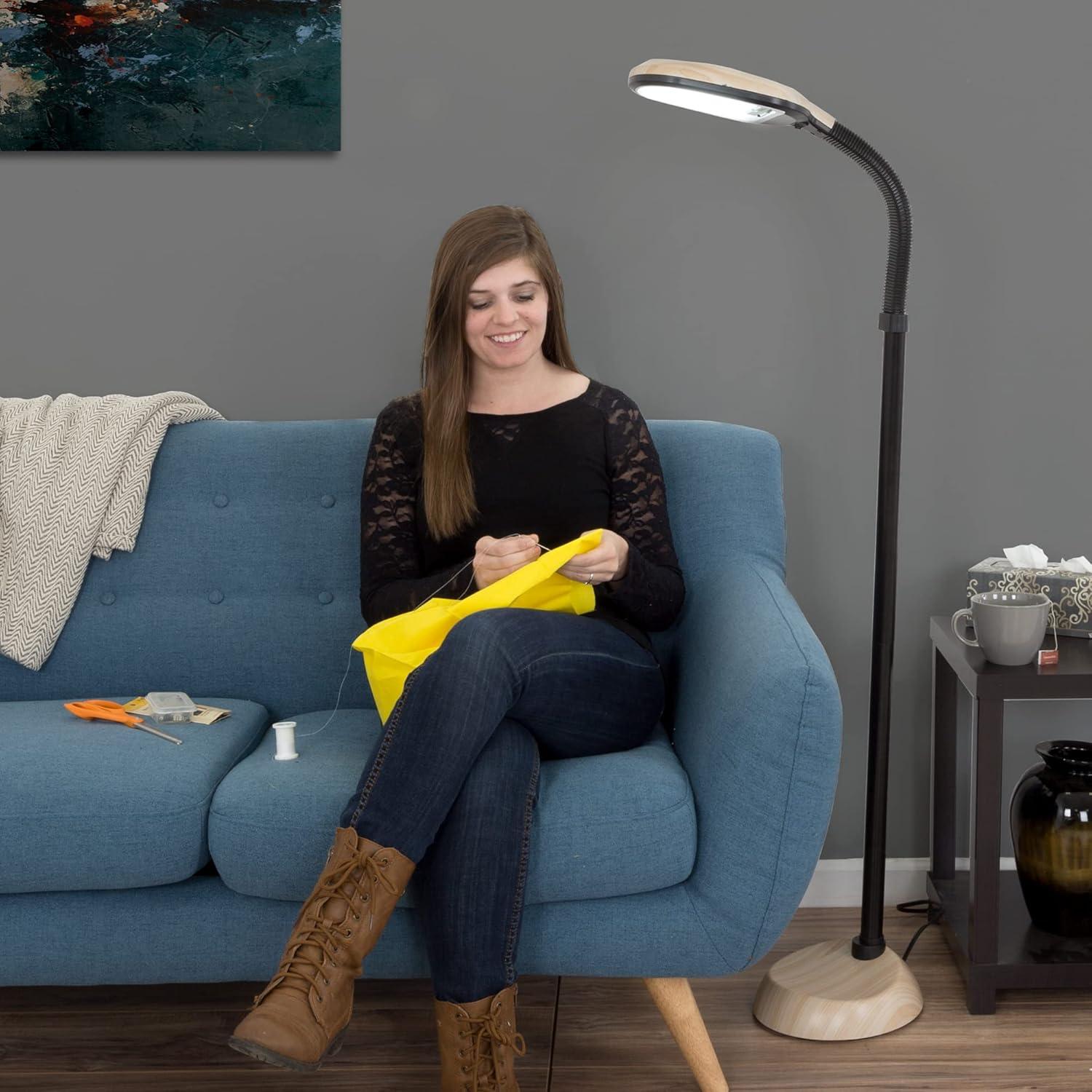 imageLavish Home Adjustable Floor Lamp for Bedroom with Bendable Neck Full Spectrum Natural Sunlight Lamp for Office and Living Room Reading Craft and Esthetician Light Light Woodgrain