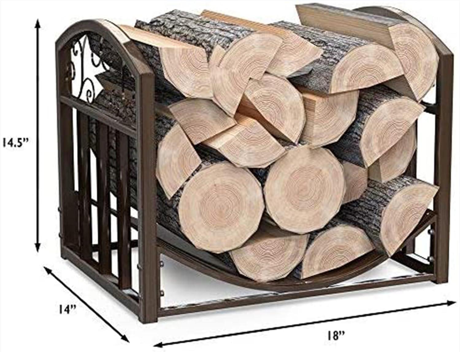 imageLavish Home Firewood Rack Holder with Decorative Scroll Design Indoor and Outdoor Metal Log Storage Bin for Fireplace Firepit and Wood Stove Brown