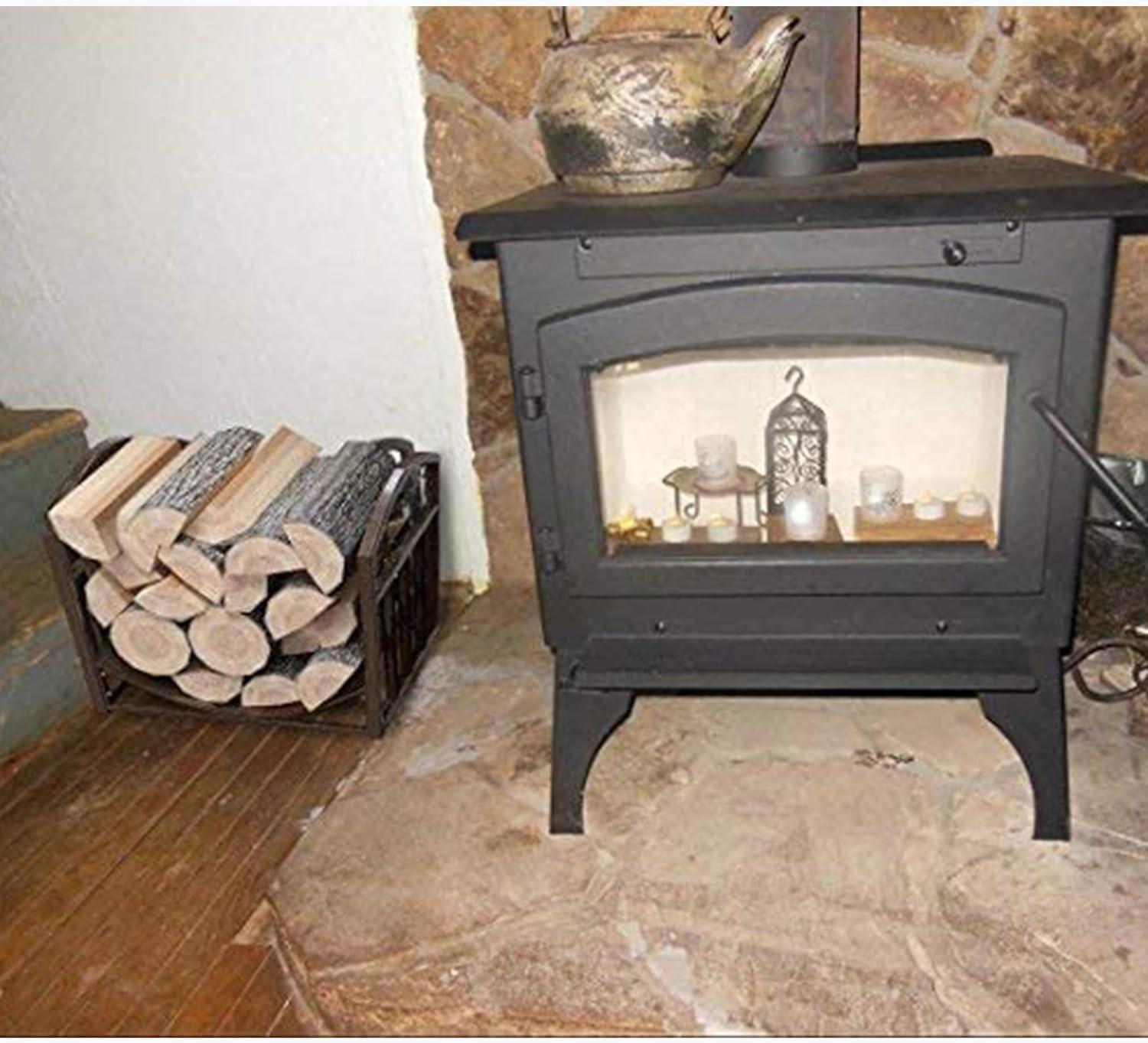 imageLavish Home Firewood Rack Holder with Decorative Scroll Design Indoor and Outdoor Metal Log Storage Bin for Fireplace Firepit and Wood Stove Brown