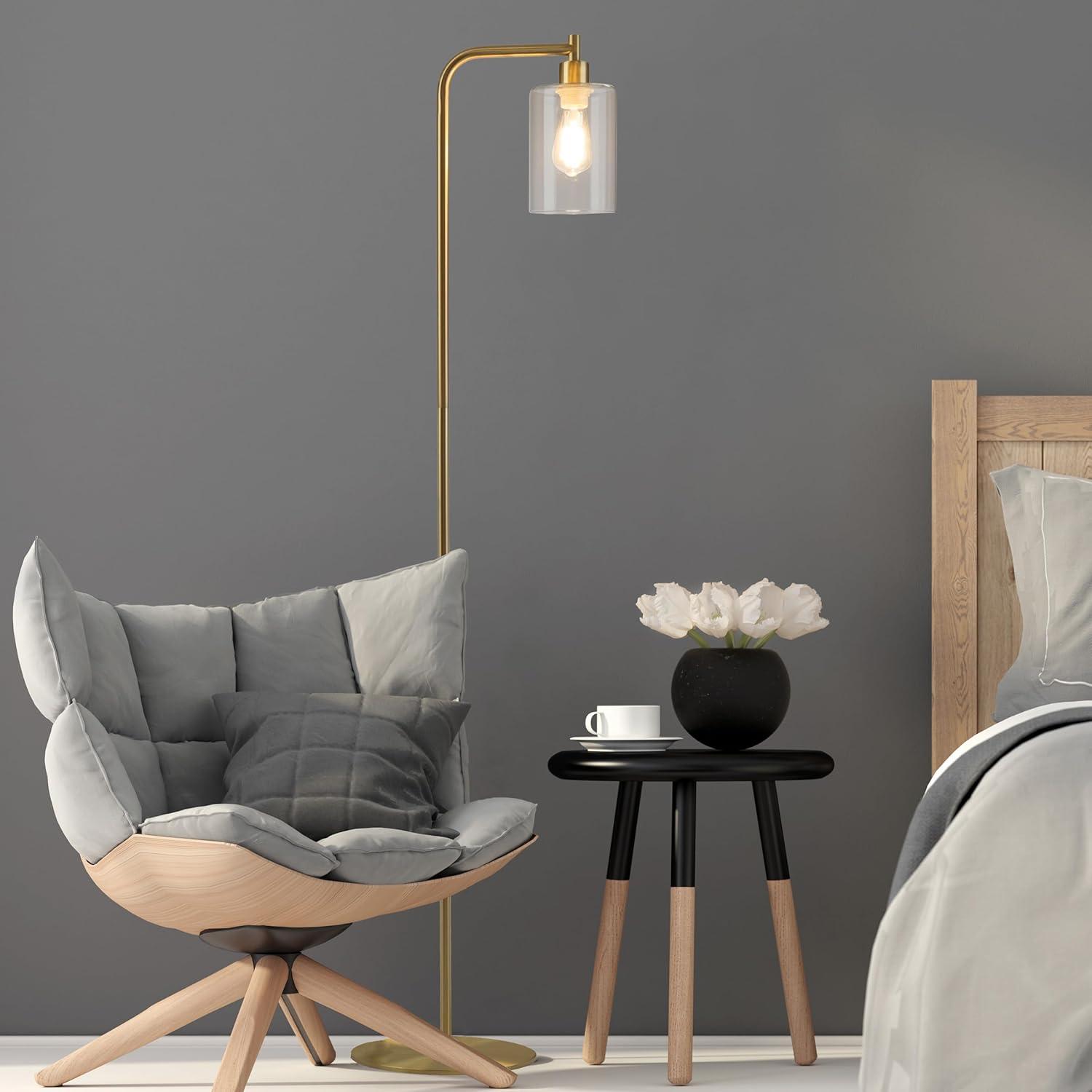 imageLavish Home Floor Lamp 65InchTall Modern Floor Lamp with Glass Shade and LED Edison Bulb Bedroom Home Office or Living Room Decor GoldGold