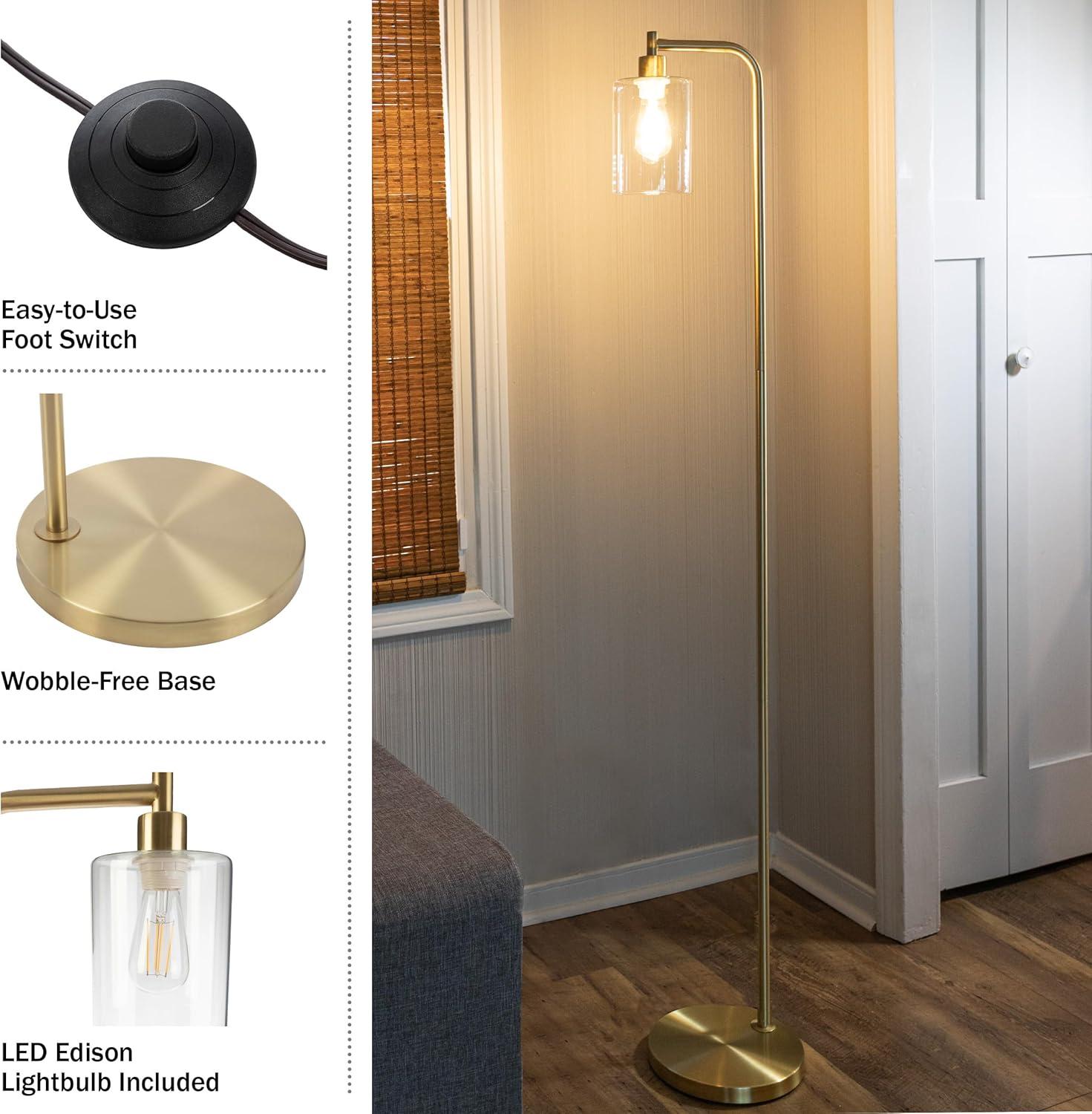 imageLavish Home Floor Lamp 65InchTall Modern Floor Lamp with Glass Shade and LED Edison Bulb Bedroom Home Office or Living Room Decor GoldGold