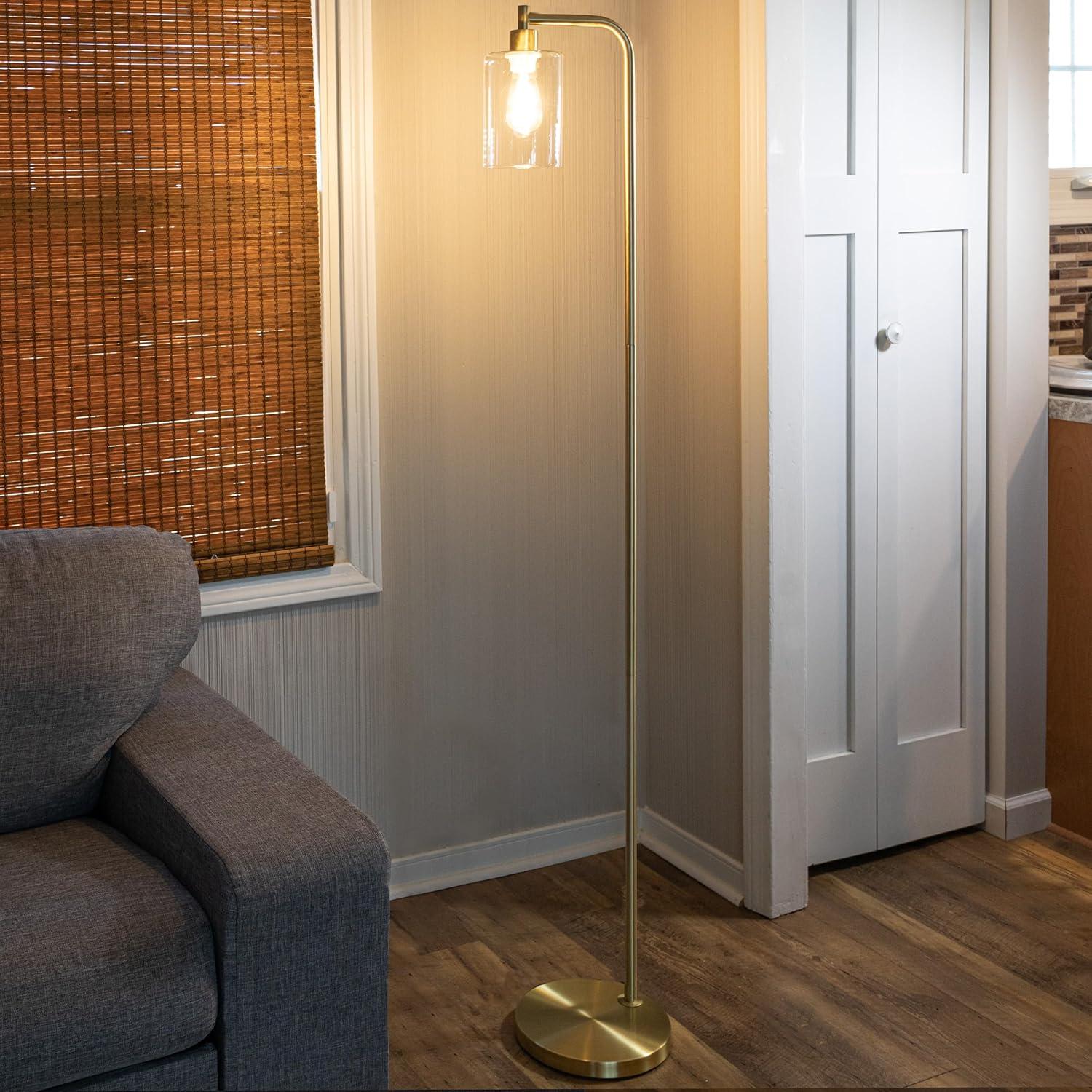 imageLavish Home Floor Lamp 65InchTall Modern Floor Lamp with Glass Shade and LED Edison Bulb Bedroom Home Office or Living Room Decor GoldGold